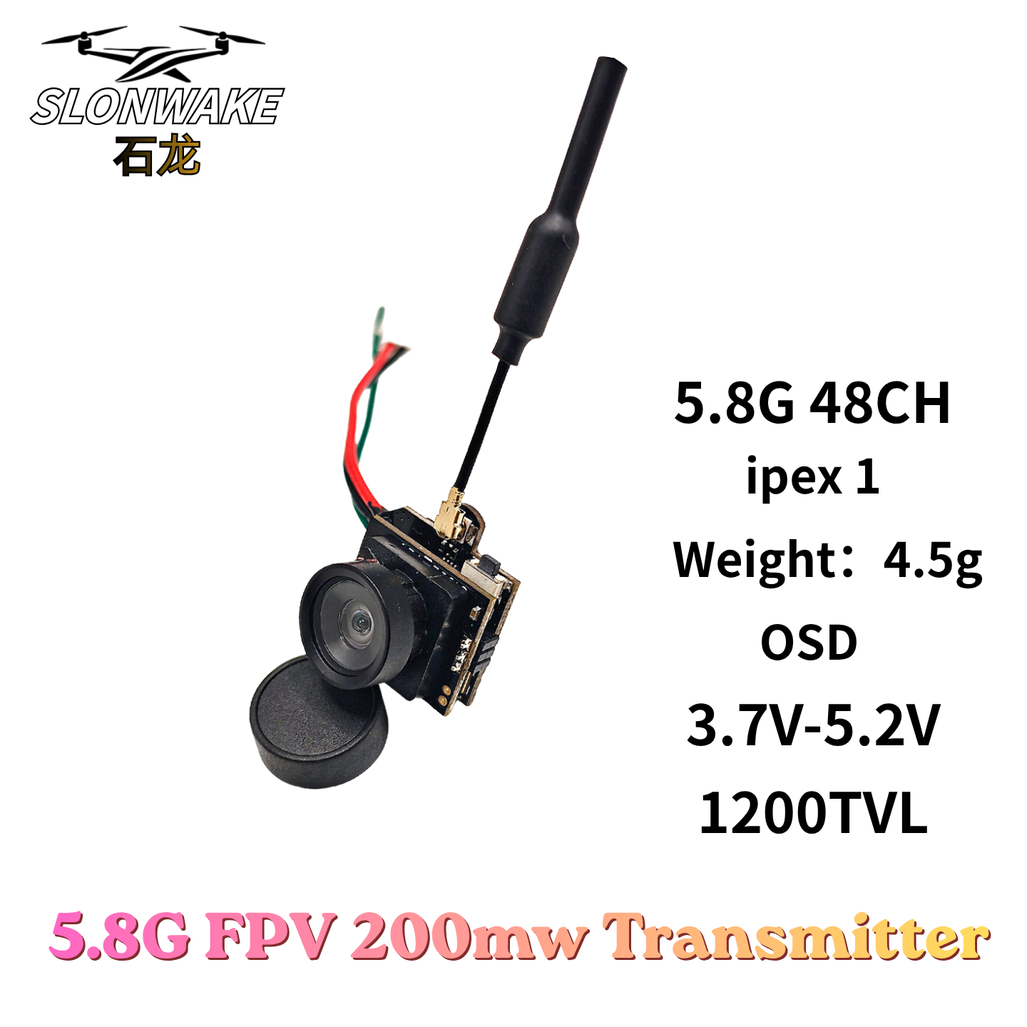 Slonwake 5.8G 48CH 200mW FPV D - مراجعة Drone Camera Wide Angle وسعره
