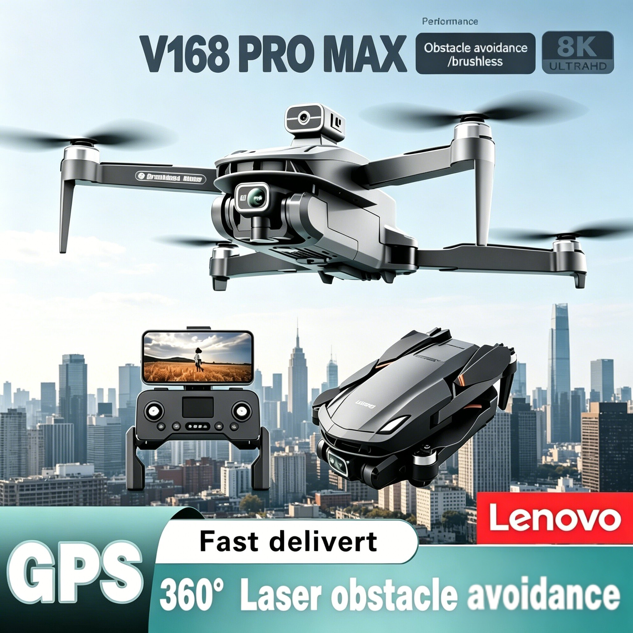 Lenovo V168 Drone 4K Professin - مراجعة Drone Camera Wide Angle وسعره
